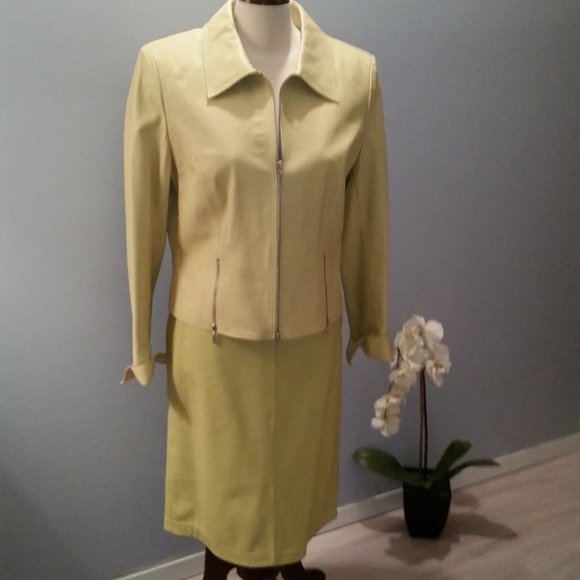 Danier Jackets & Blazers - Danier Italian leather pale yellow/chartreuse jacket and skirt